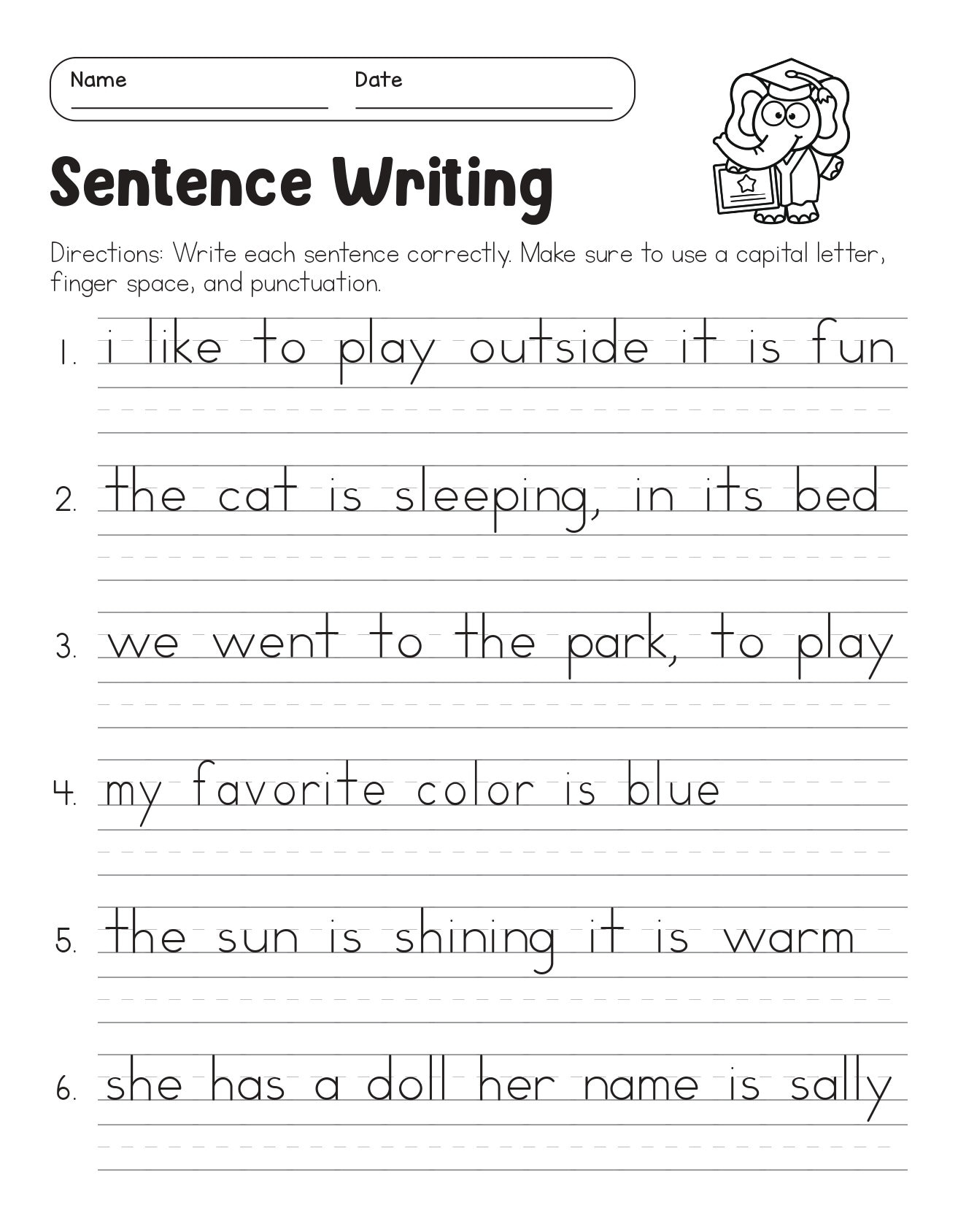 Kindergarten Writing Sentences Worksheets Free Kindergarten Writing Sentences Worksheets Free