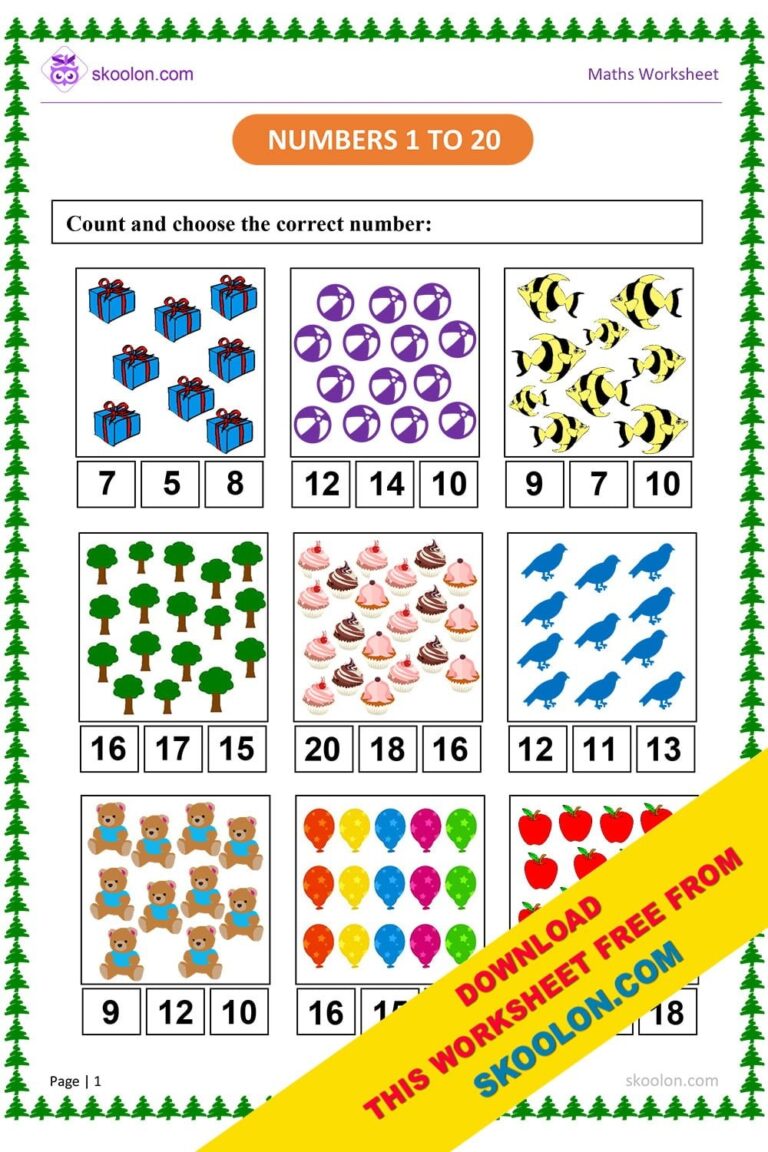 Count And Match Numbers 1 To 20 Worksheet For KG Skoolon