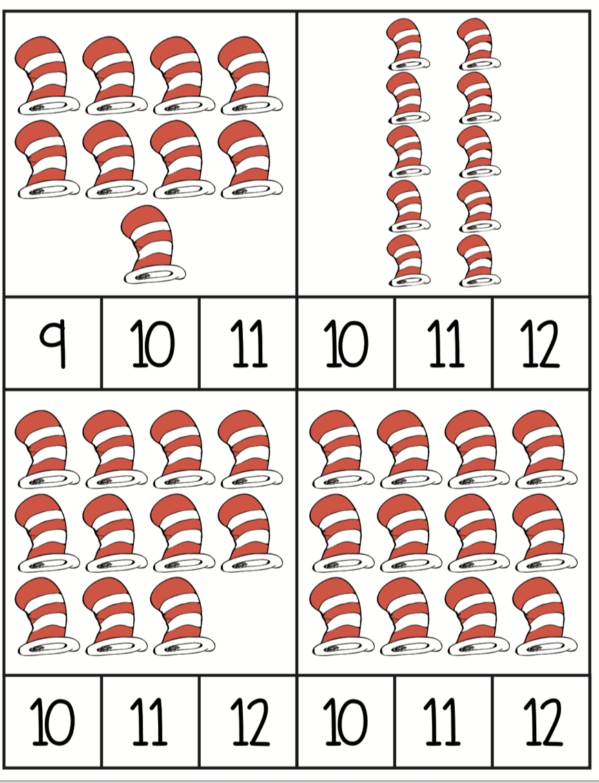 Counting Cards Cat In The Hat Dr Seuss Inspired Activity