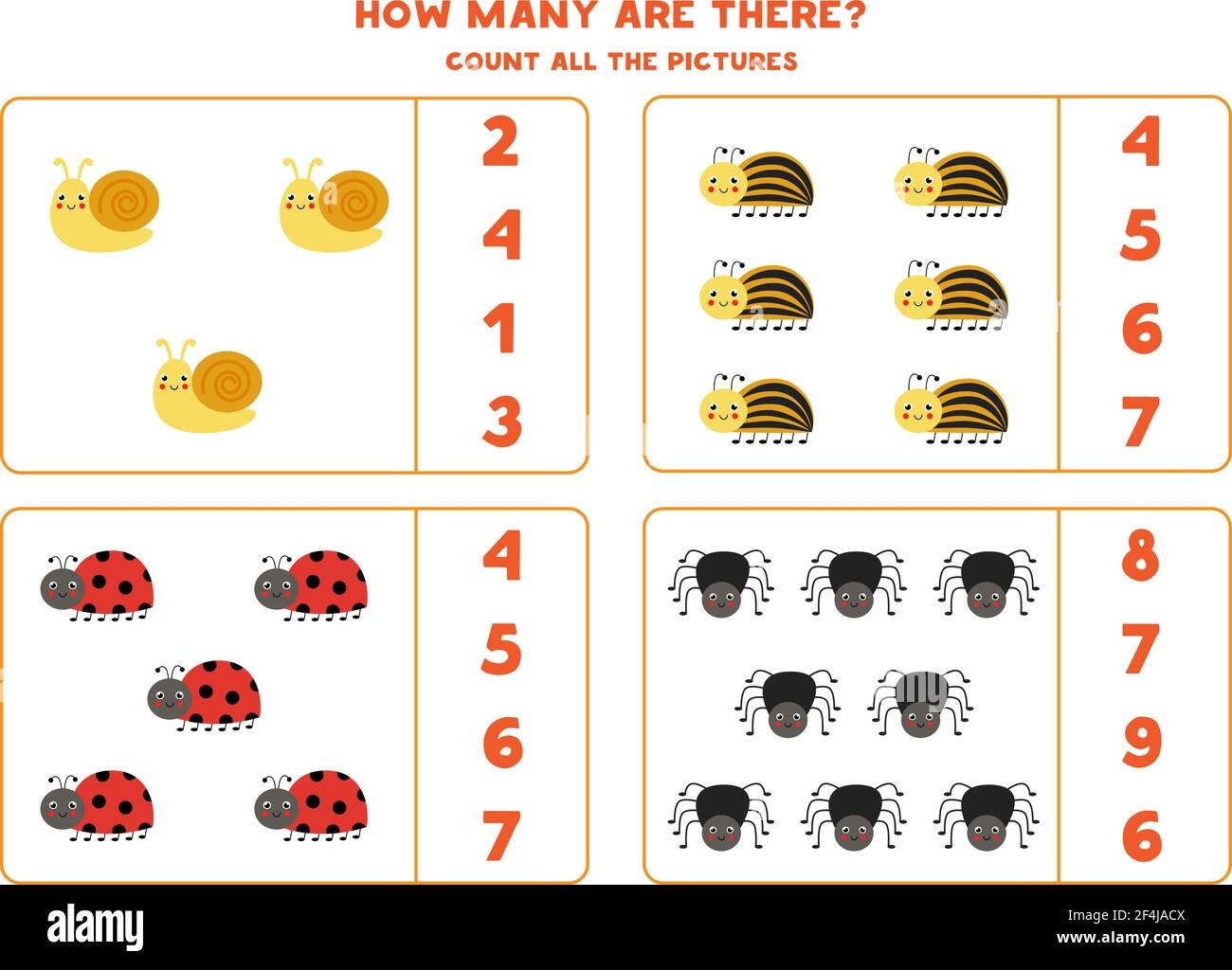 Counting Game With Cute Insects Math Worksheet Stock Vector Image Counting Game With Cute Insects Math Worksheet Stock Vector Image