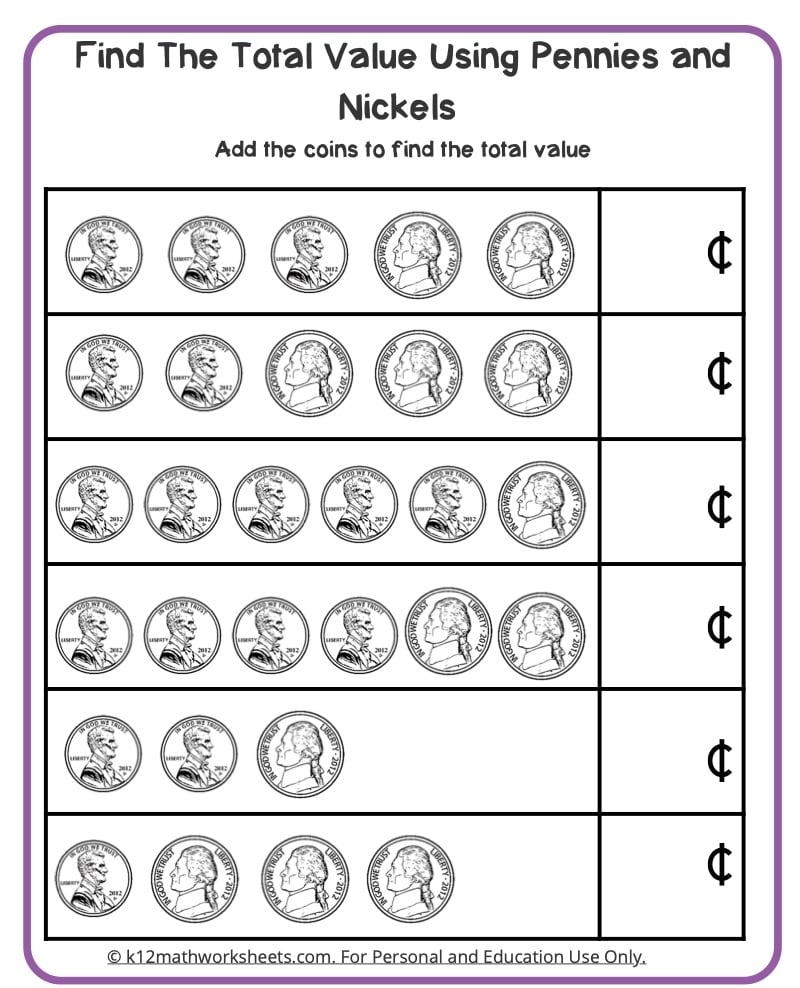 Free Coin Recognition Worksheets For Kindergarten