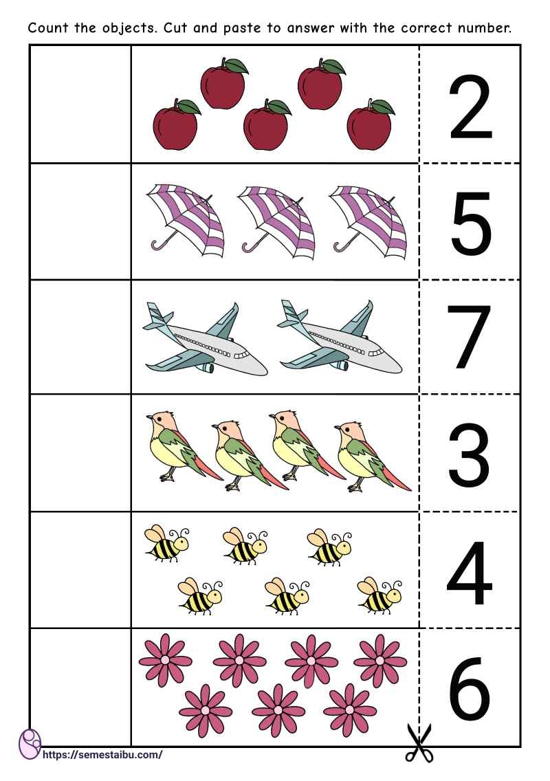 Counting Objects Cut And Paste Kindergarten Worksheets