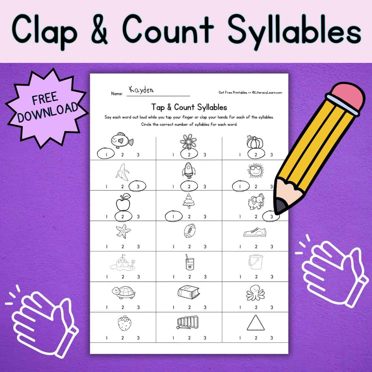 Picture Syllable Worksheets For Kindergarten Free