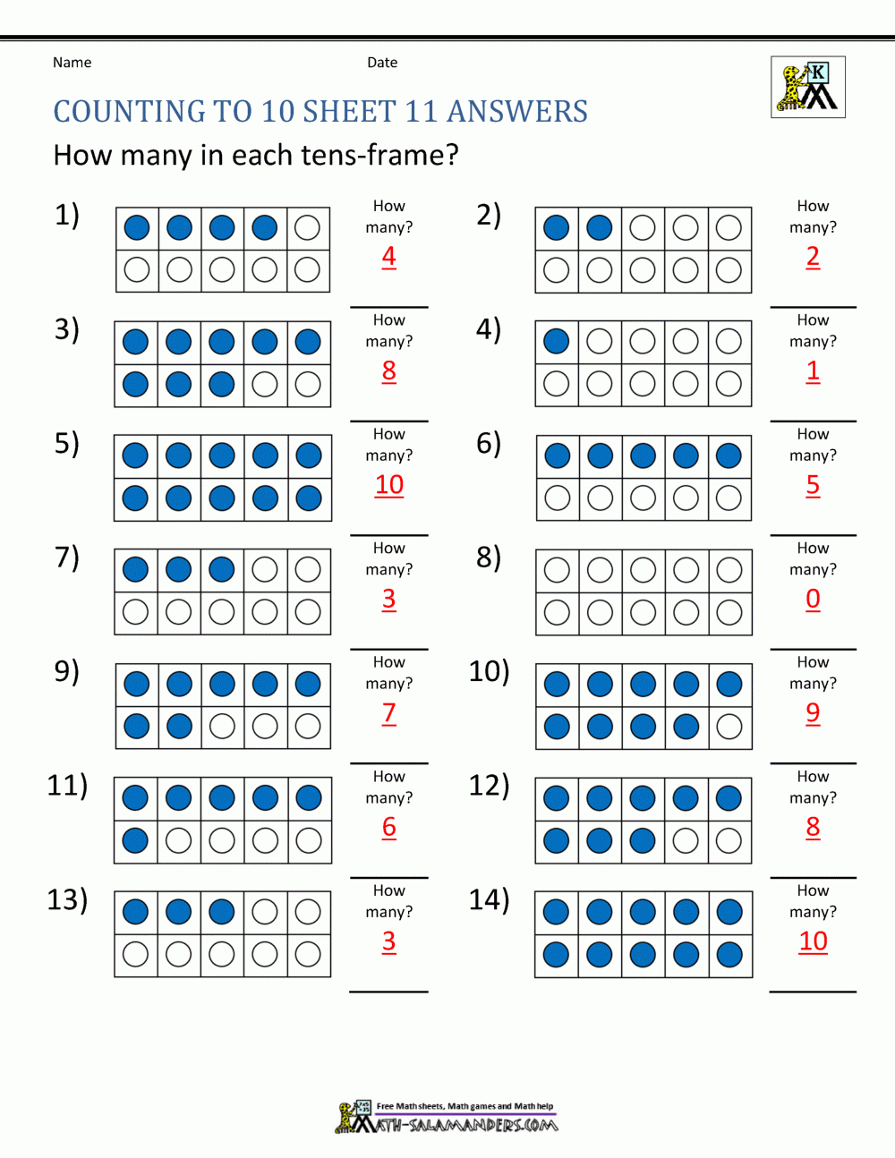Counting To 10 Worksheets