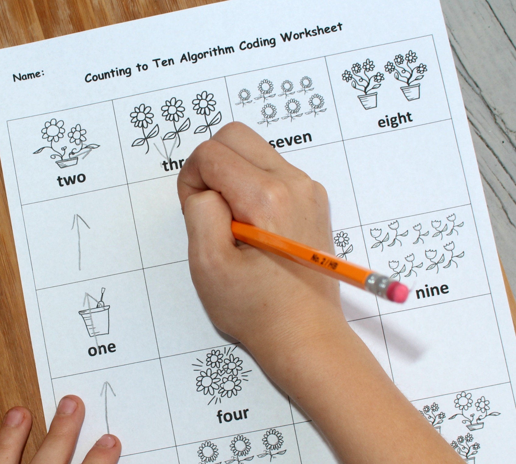 Counting To Ten Algorithm Coding Worksheet For Preschoolers