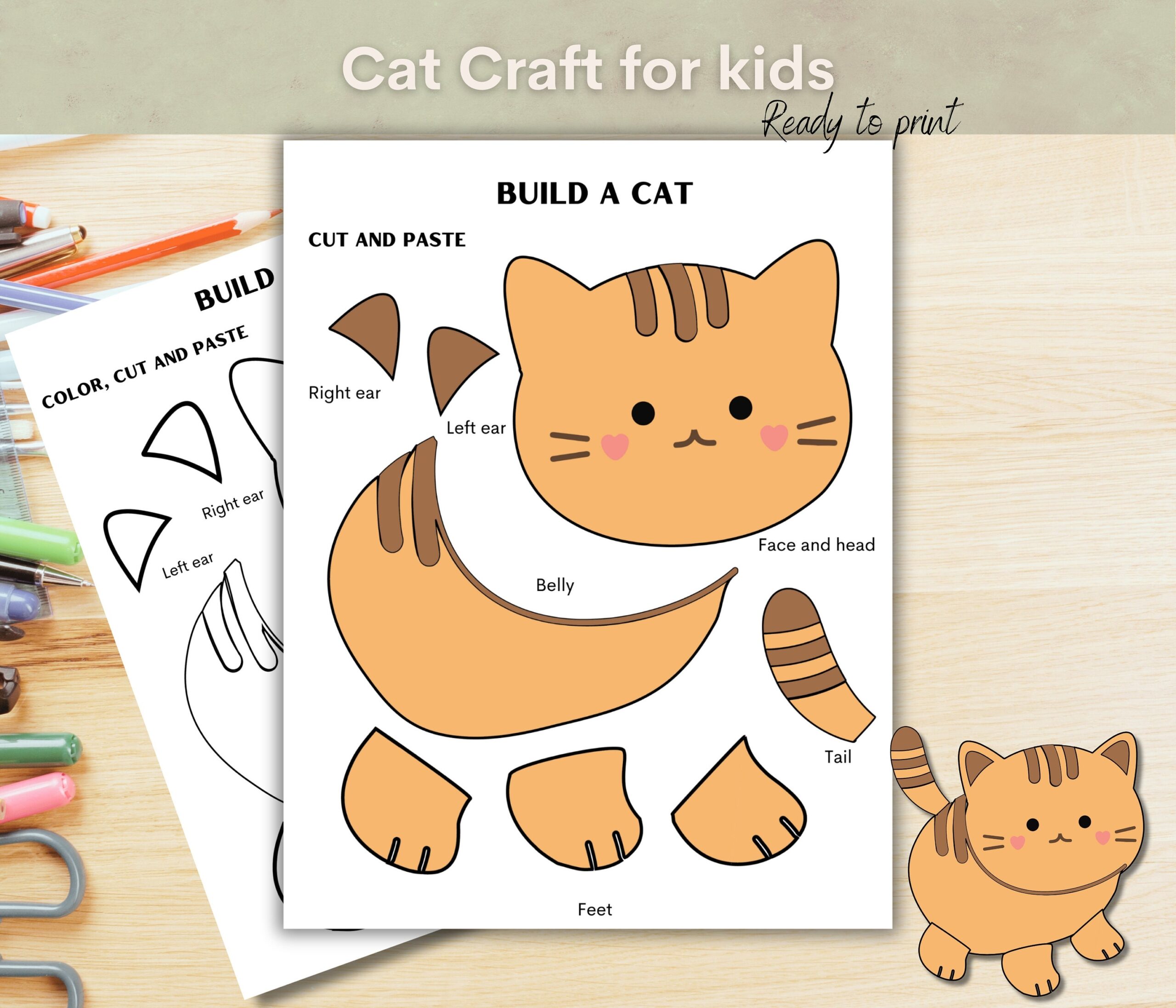 Cut And Paste Cat Activity For Kids Preschool Cutting Practice 
