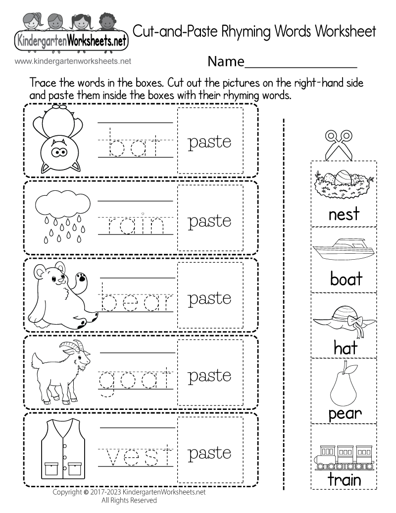 Cut and Paste Rhyming Words Worksheet Free Printable Digital U0026 PDF