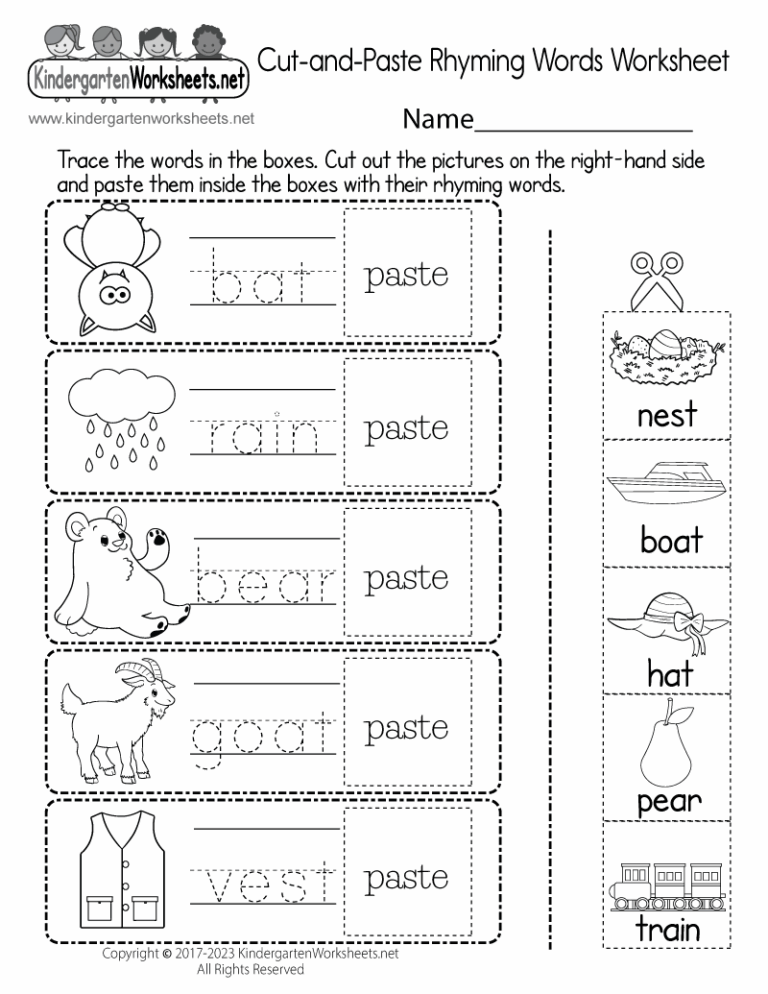 Cut and Paste Rhyming Words Worksheet Free Printable Digital U0026 PDF