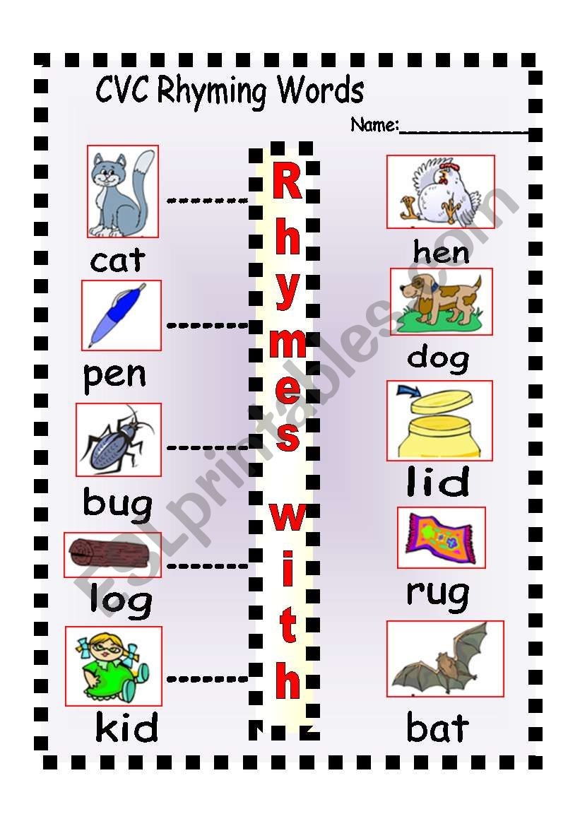 CVC Rhyming Words ESL Worksheet By AnnyJ