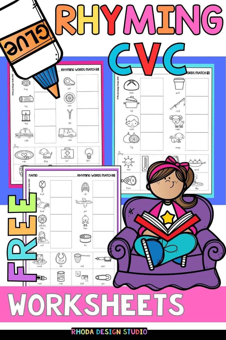 CVC Rhyming Words Worksheets Free Early Literacy PDF