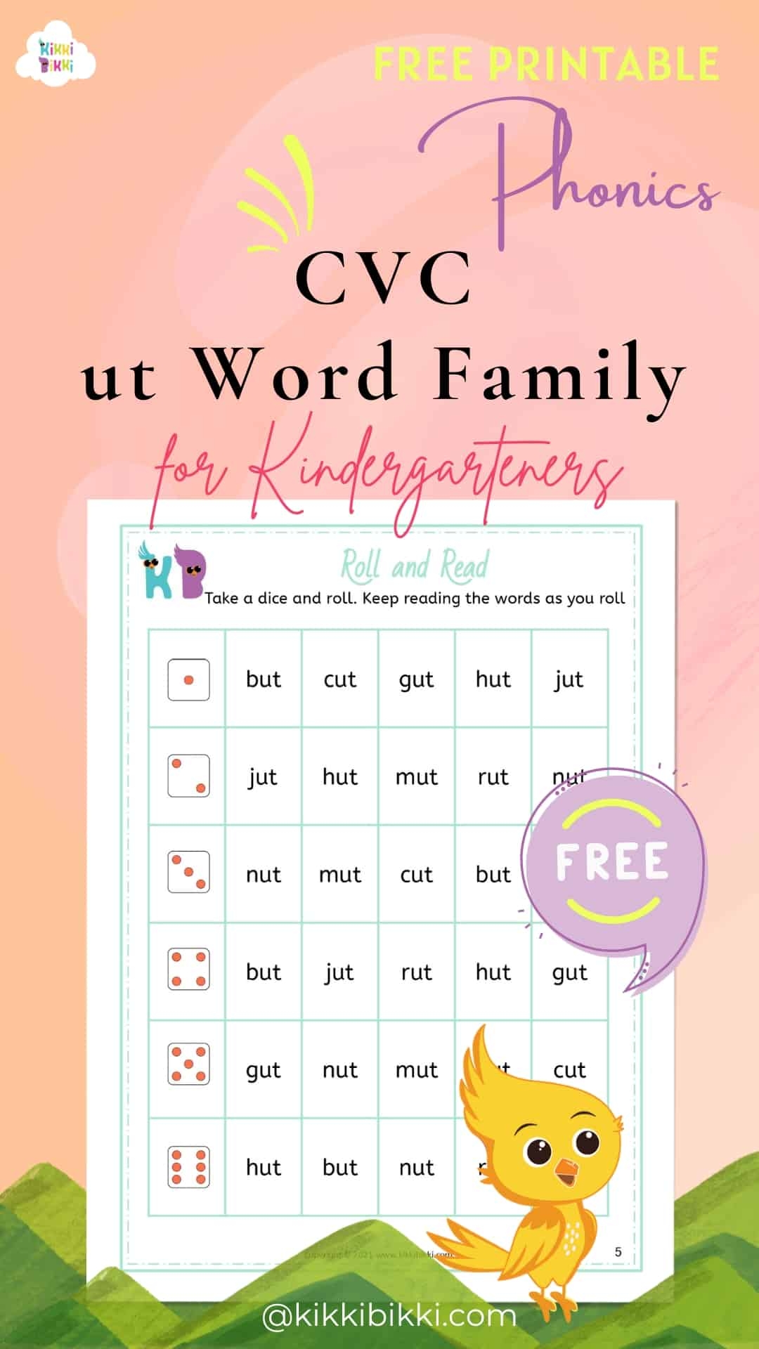 CVC Short U Word Family Free Phonics Printable