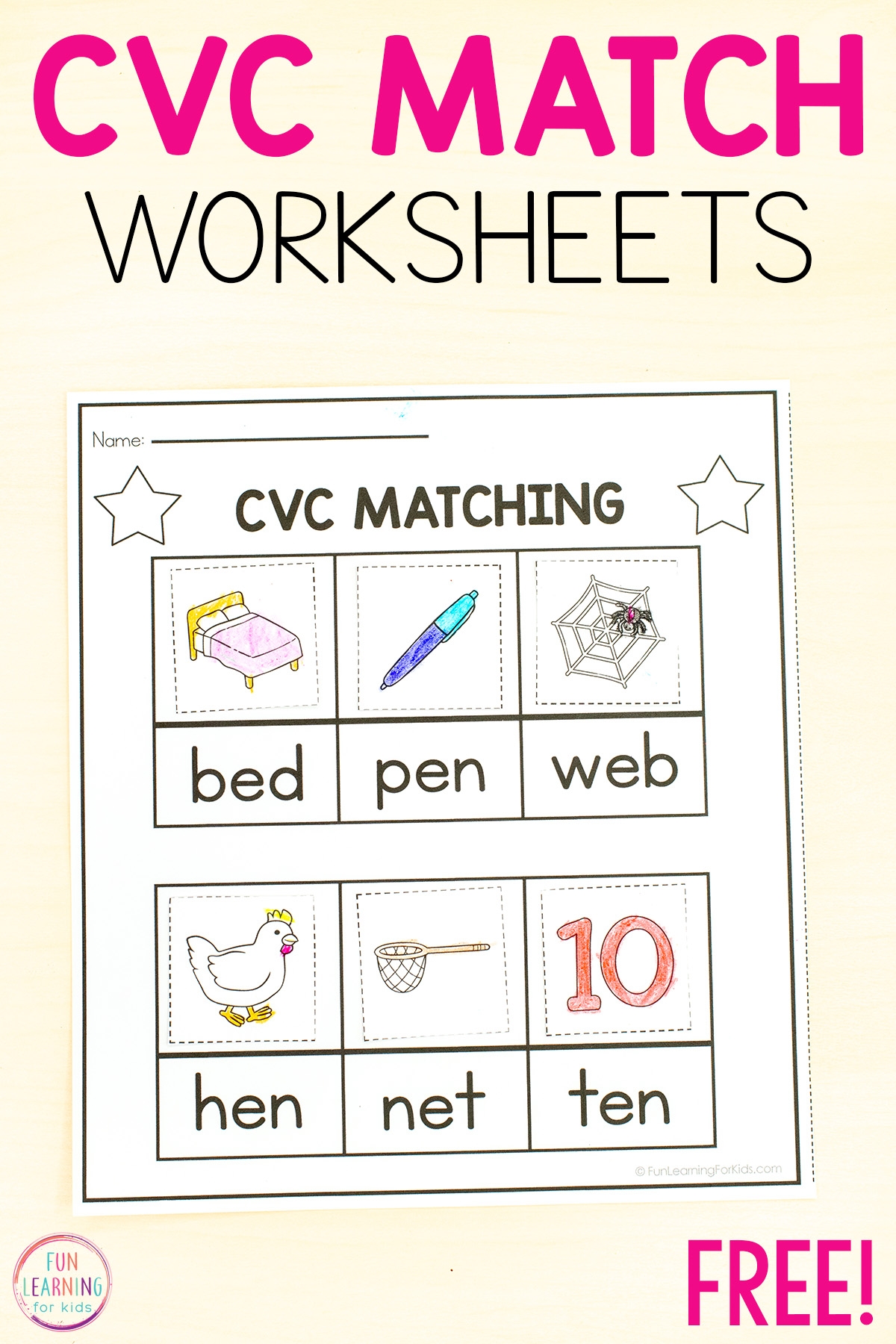 CVC Word Sorting Worksheets