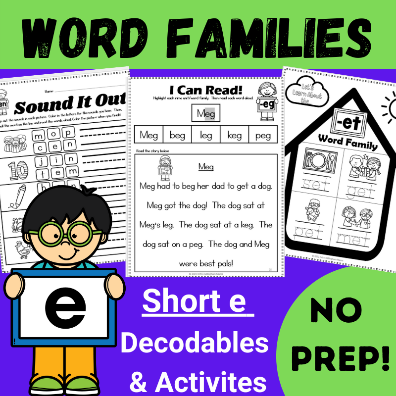 CVC Words Kindergarten Worksheets Short E Word Families Orton Gillingham Mama