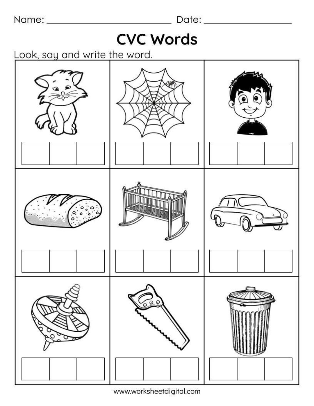 CVC Words Say And Write The CVC Words Phonics Worksheets Kindergarten Preschool Homeschool Printables With Answers Etsy