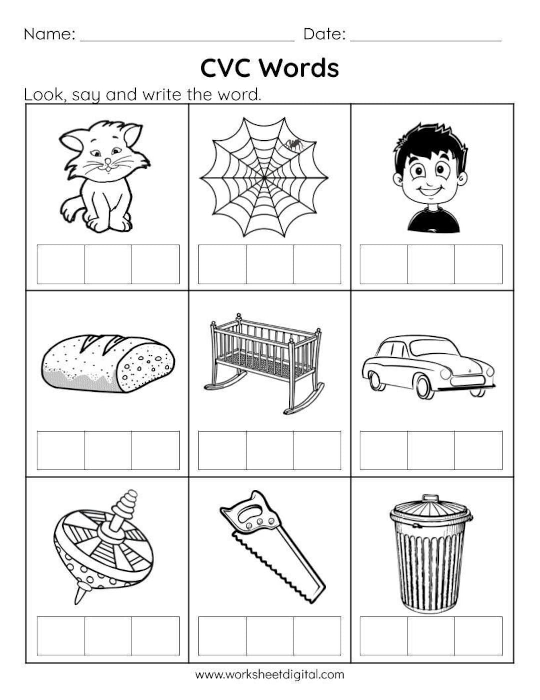 CVC Words Say And Write The CVC Words Phonics Worksheets Kindergarten Preschool Homeschool Printables With Answers Etsy Hong Kong