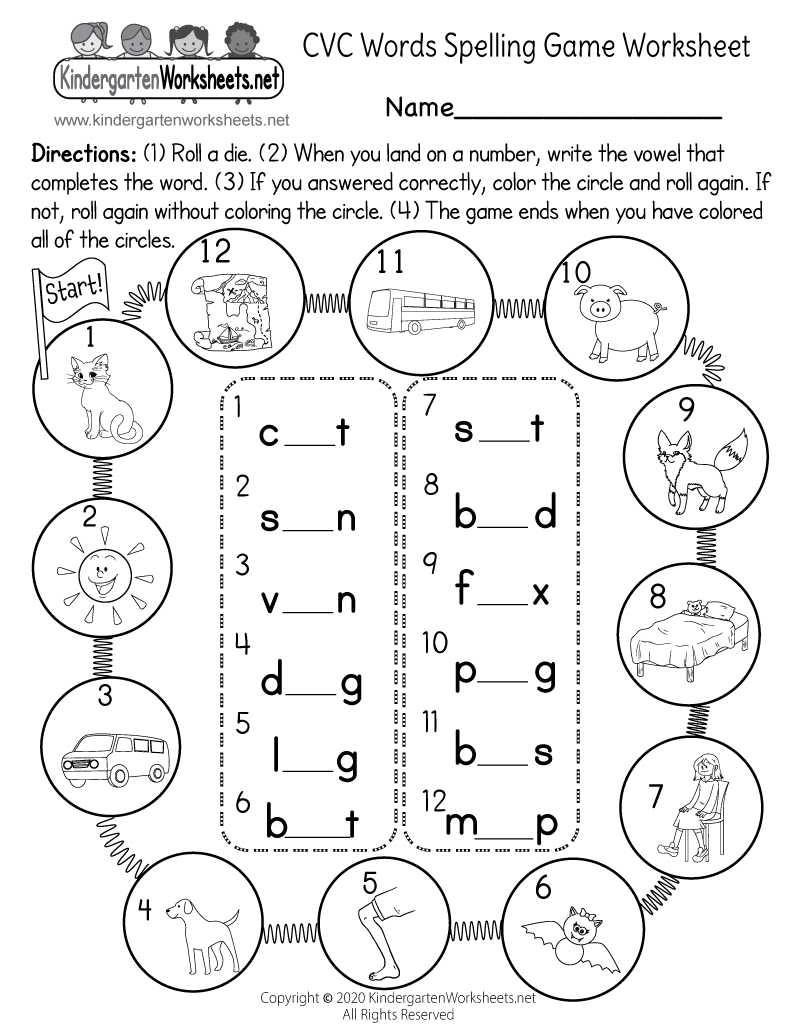 Free Printable Kindergarten Cvc Worksheets