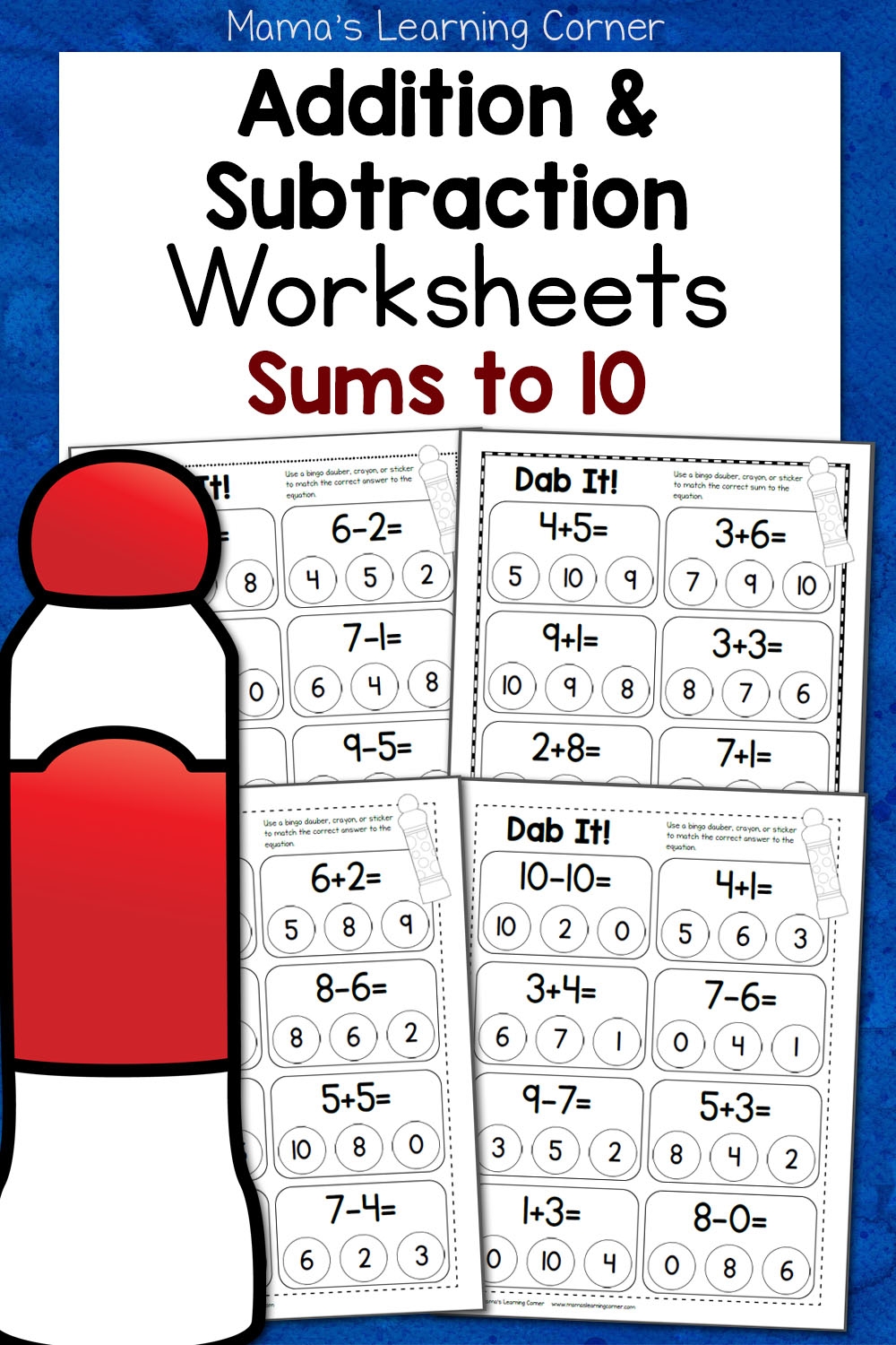 Dab It Addition And Subtraction Worksheets Mamas Learning Corner Dab It Addition And Subtraction Worksheets Mamas Learning Corner