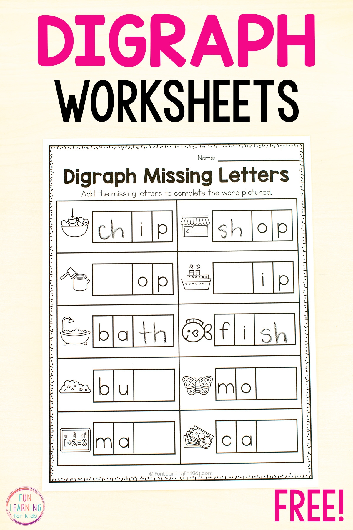 Free Digraphs For Kindergarten Worksheets