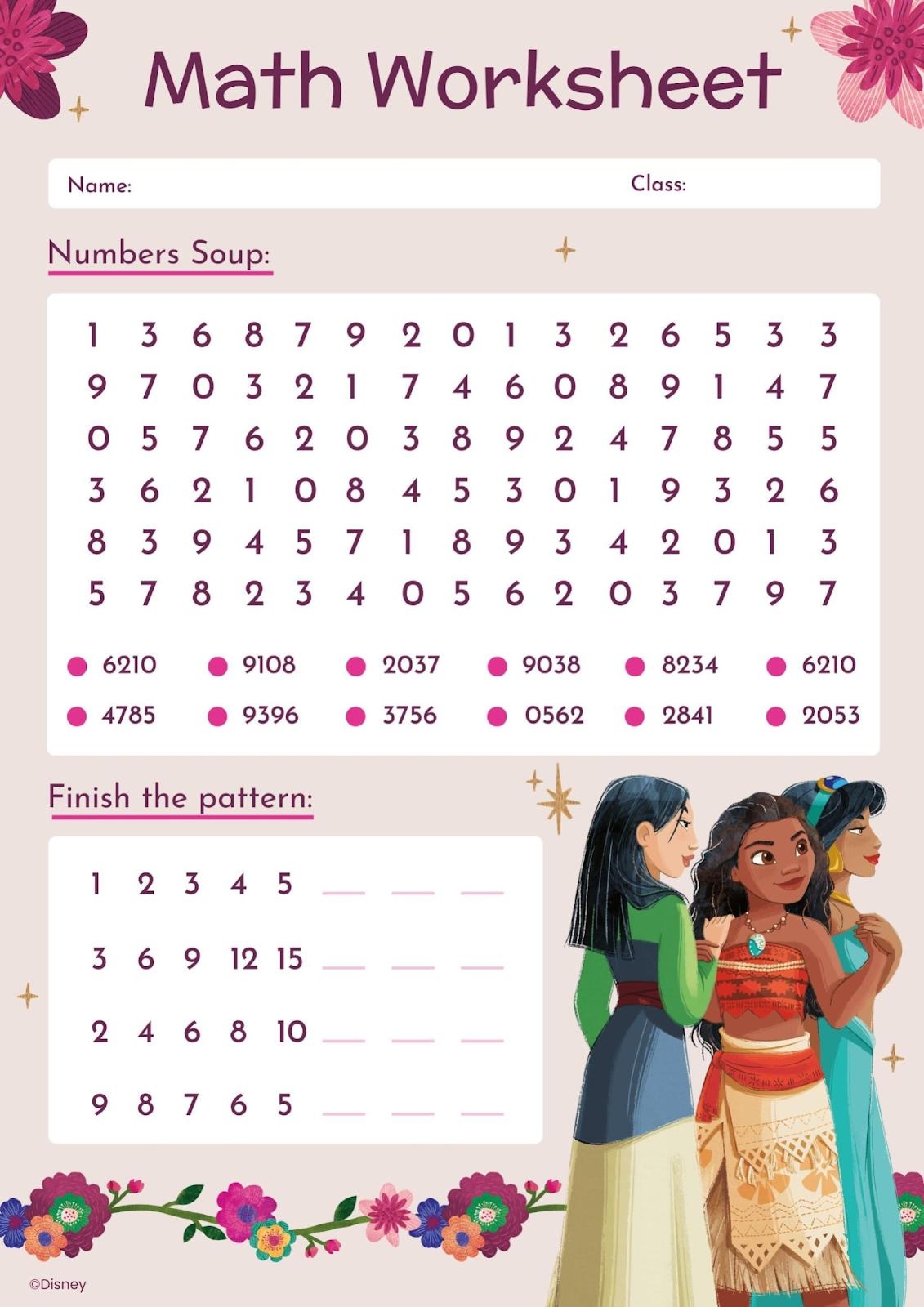 Disney Princess Math Worksheet Presentation
