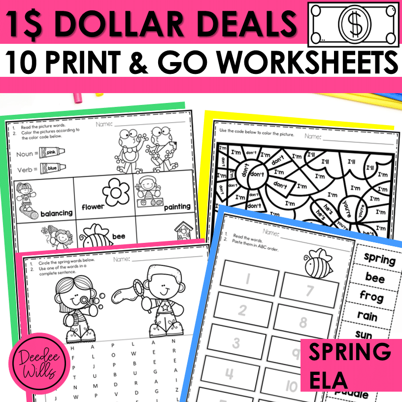 Dollar Deal Spring ELA Worksheets For Kindergarten W Sentence Dollar Deal Spring ELA Worksheets For Kindergarten W Sentence