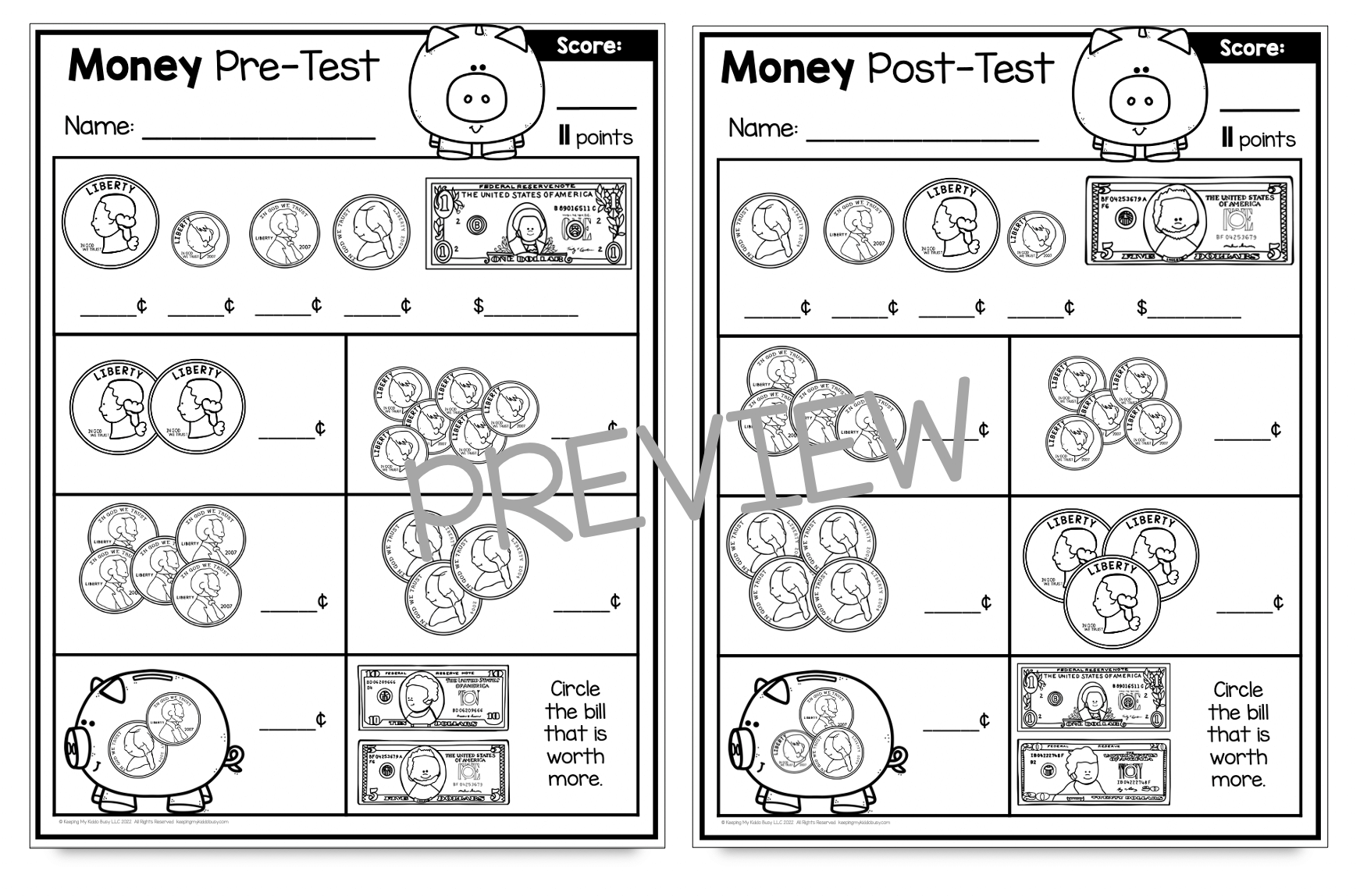 Kindergarten Math Worksheet Money