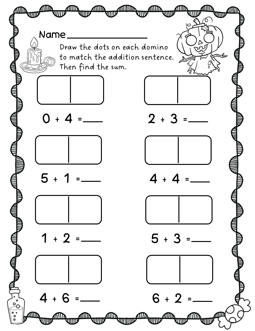 Kindergarten Domino Math Worksheets