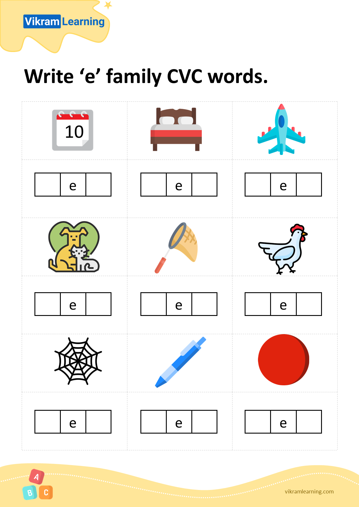 Download Write e Family Cvc Words Worksheets Vikramlearning