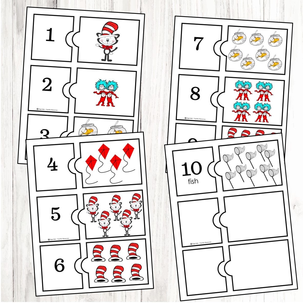 Dr Seuss Cat In Hat Counting Puzzles For Read Across America Week 