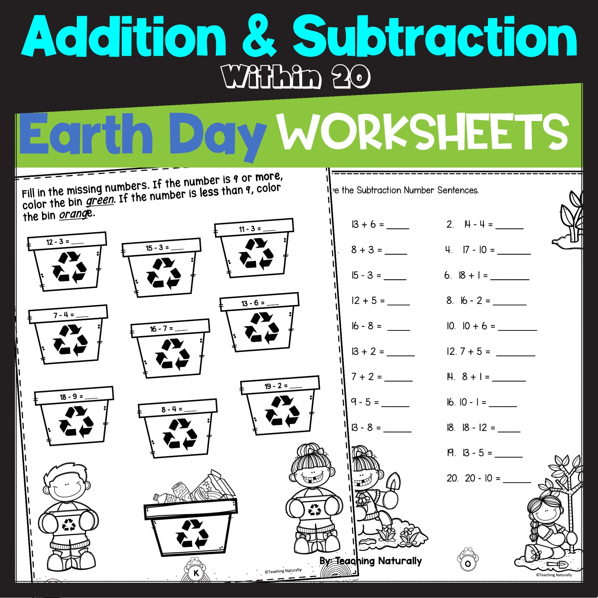Earth Day Addition And Subtraction Within 20 Printable Worksheets