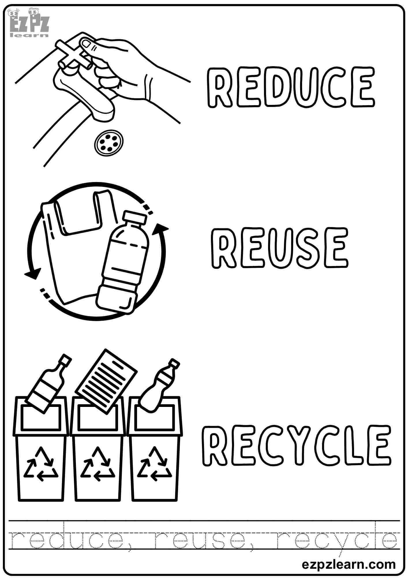 Earth Day Reduce Reuse And Recycle Coloring Activity For Kids