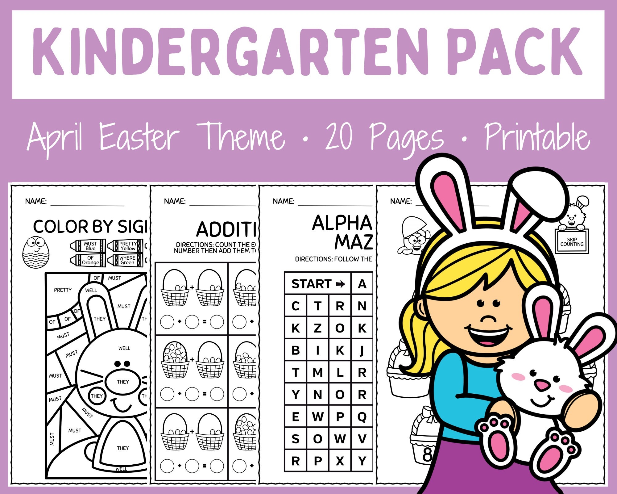 Easter Printables Kindergarten Math Letters Instant Download Homeschool Worksheets Activities Etsy