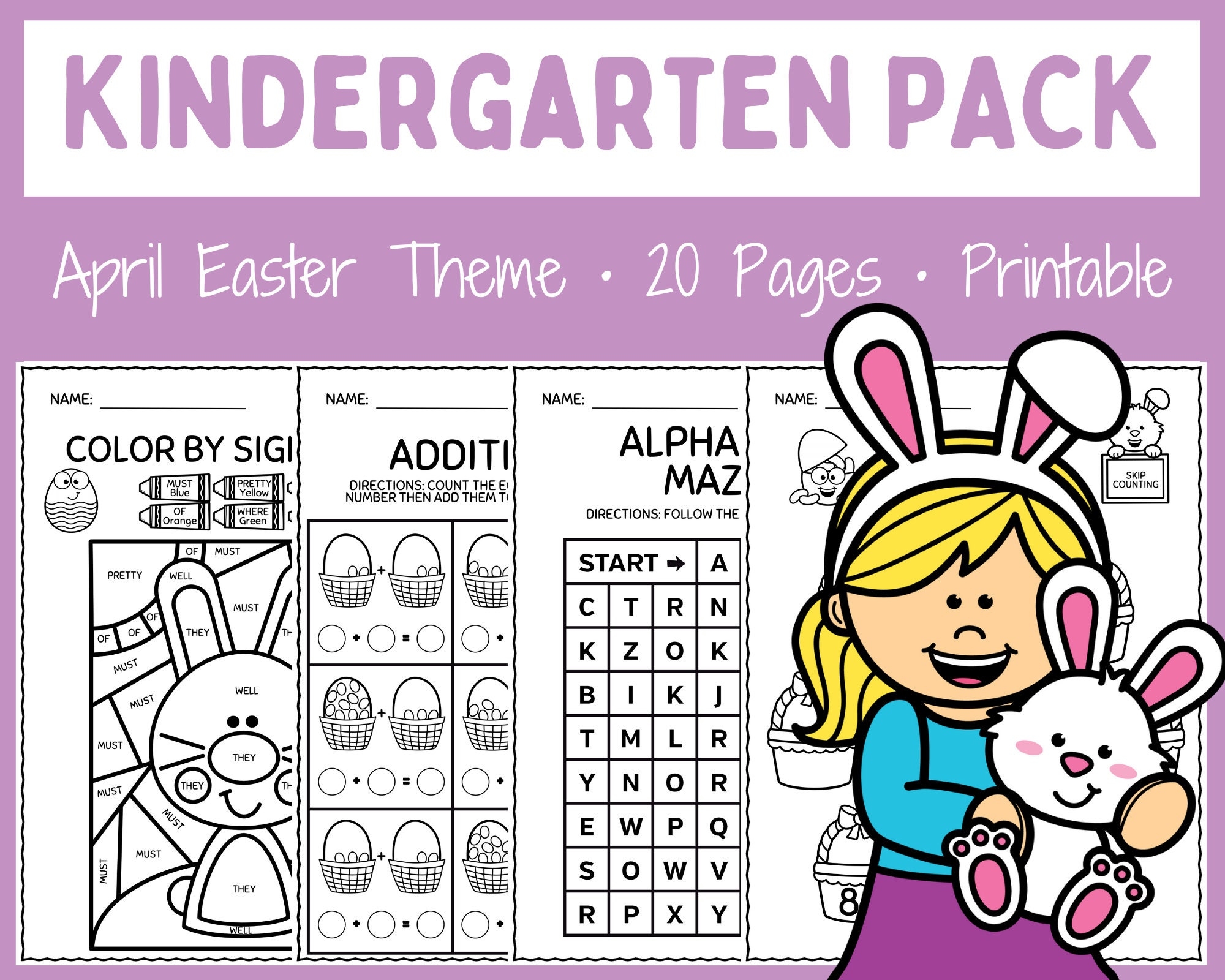 Easter Printables Kindergarten Math Letters Instant Download Homeschool Worksheets Activities Etsy