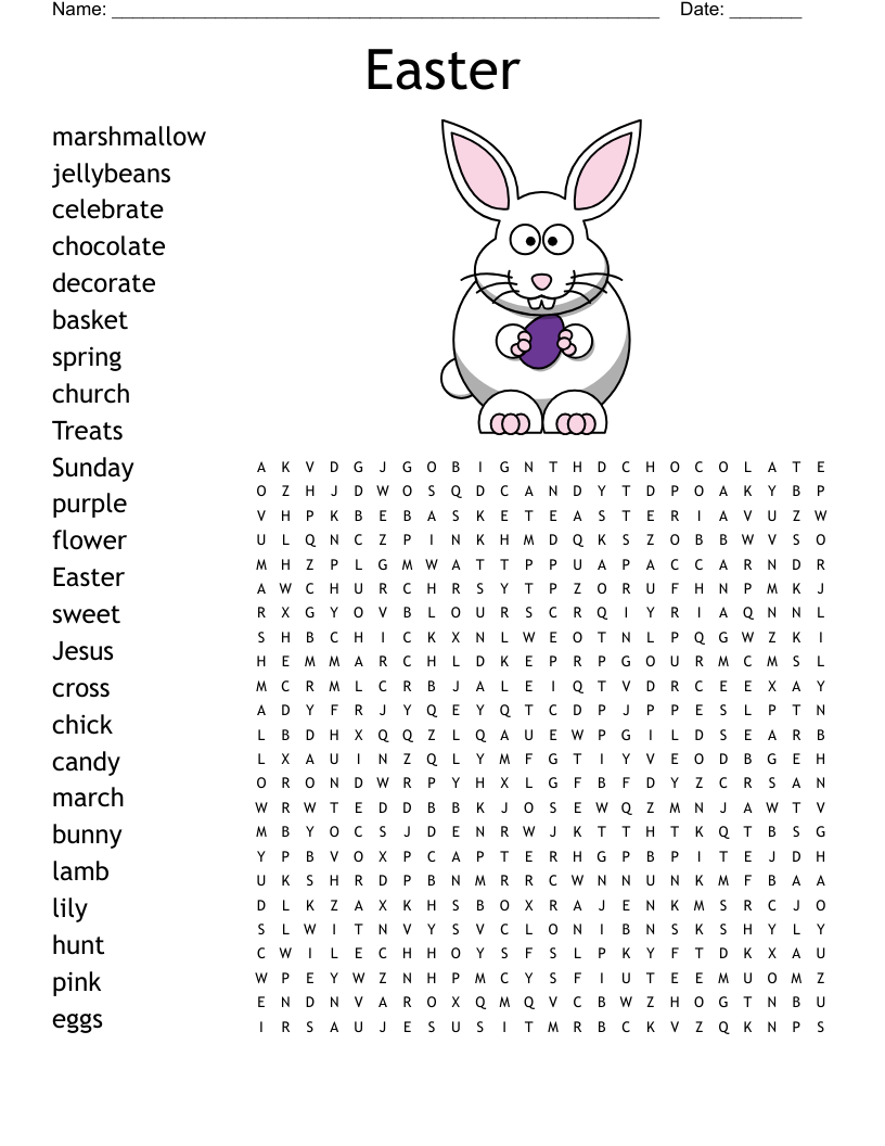 Kindergarten Easter Word Search Worksheets