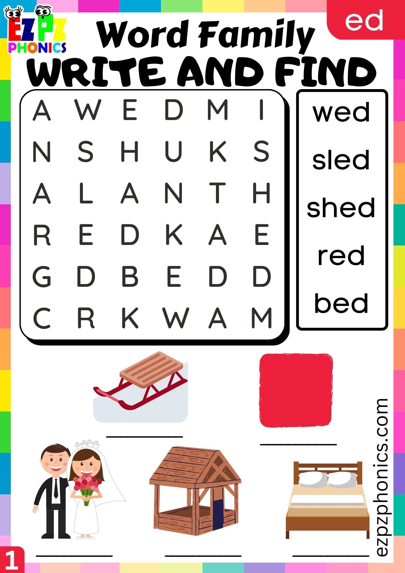 ED Words Write And Find Phonics Word Families Worksheet Ezpzphonics
