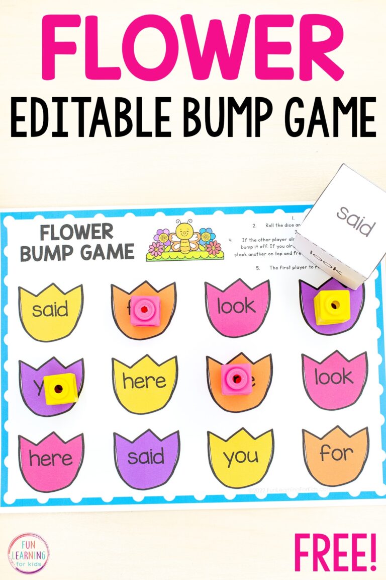 Editable Flower Bump Game Printable For Word Work