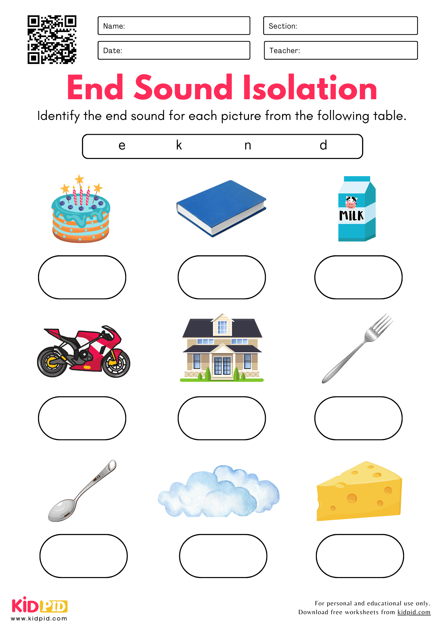 End Phoneme Isolation Worksheet For Kindergarten Kidpid