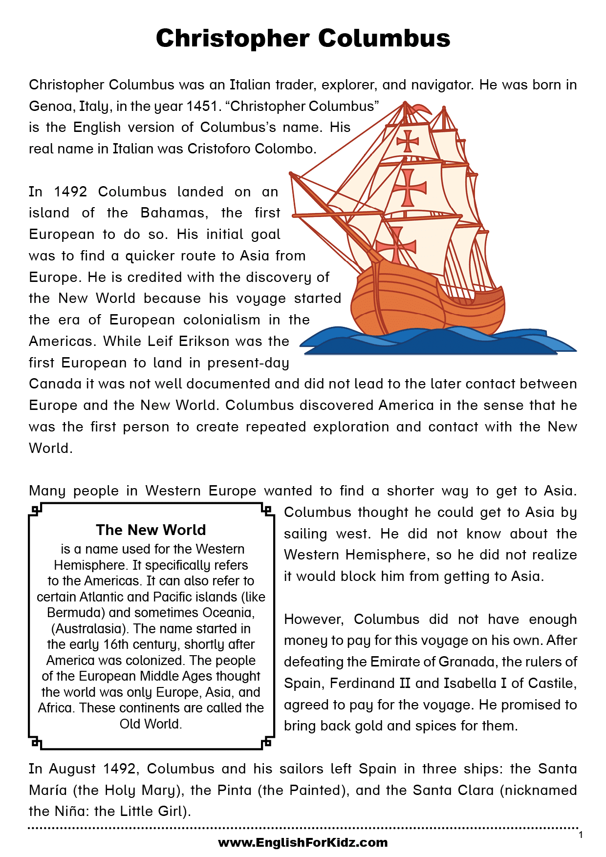 Free Columbus Day Worksheets For Kindergarten