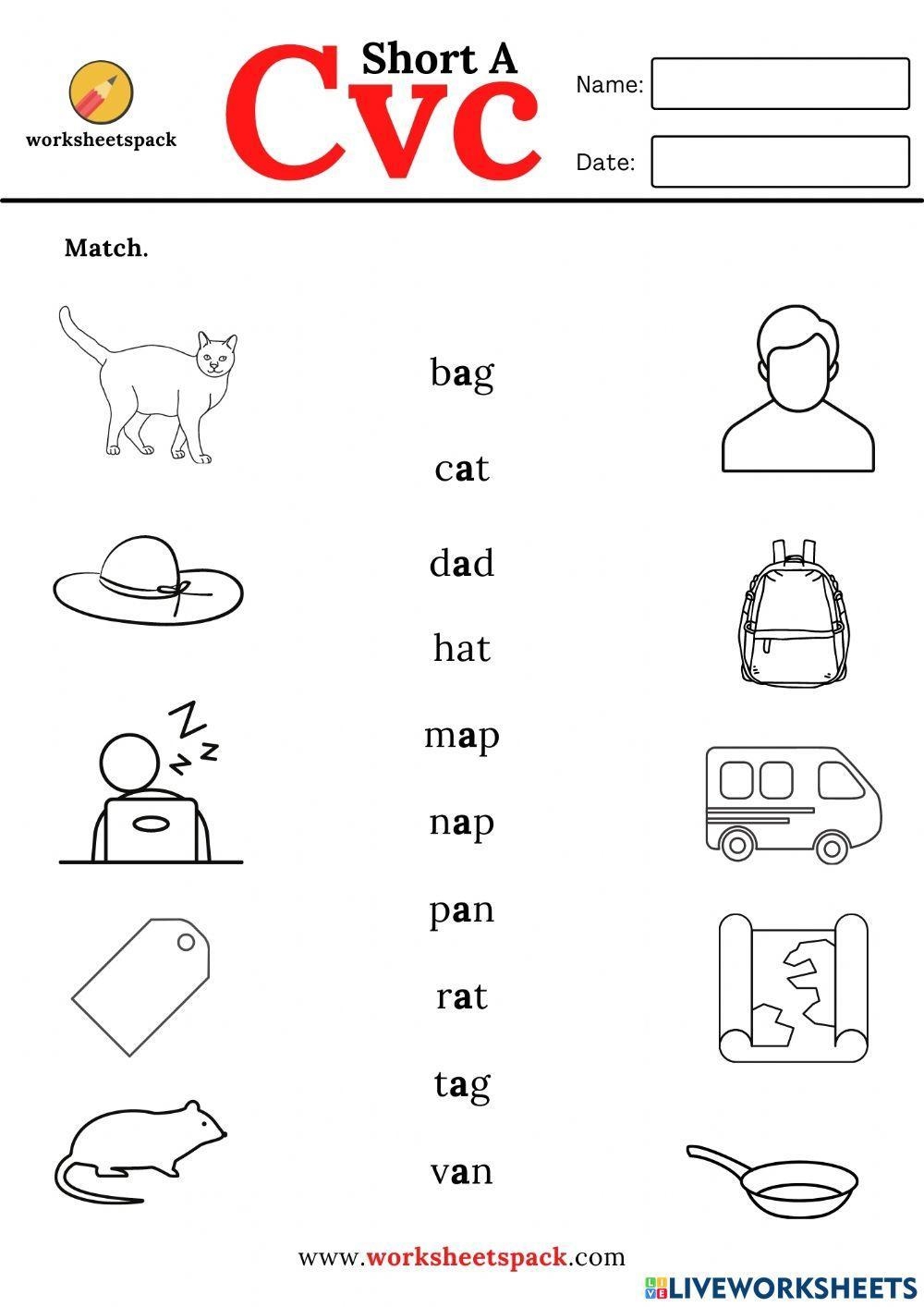 English For Kids Step By Step CVC Words Worksheets Short A Sound Worksheets Library