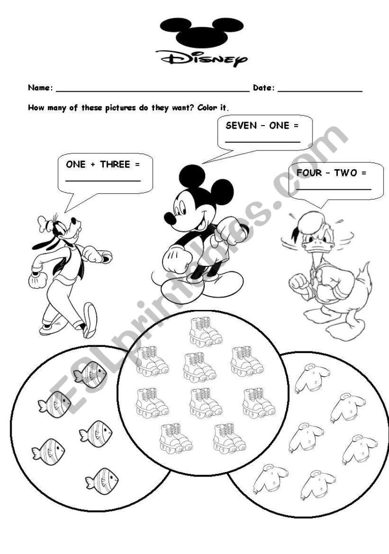 English Worksheets Disney Math Worksheets Library