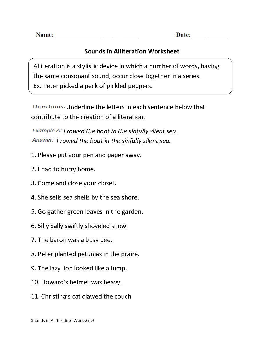 Englishlinx Alliteration Worksheets