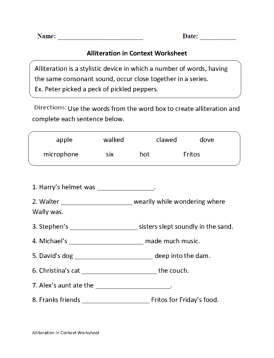 Englishlinx Alliteration Worksheets