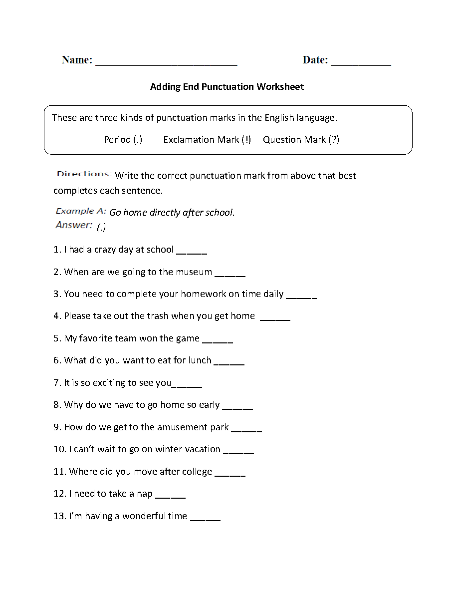 Englishlinx Punctuation Worksheets
