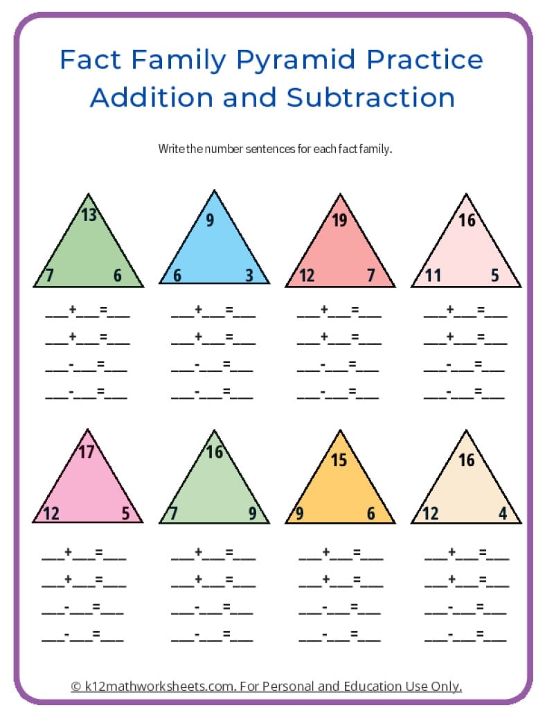 Fact Family Worksheets