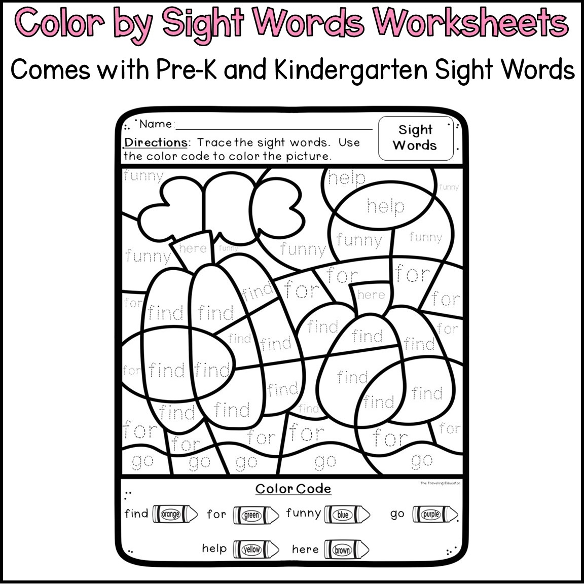 Fall Color By Sight Words For Pre Kindergarten And Kindergarten The Traveling Educator