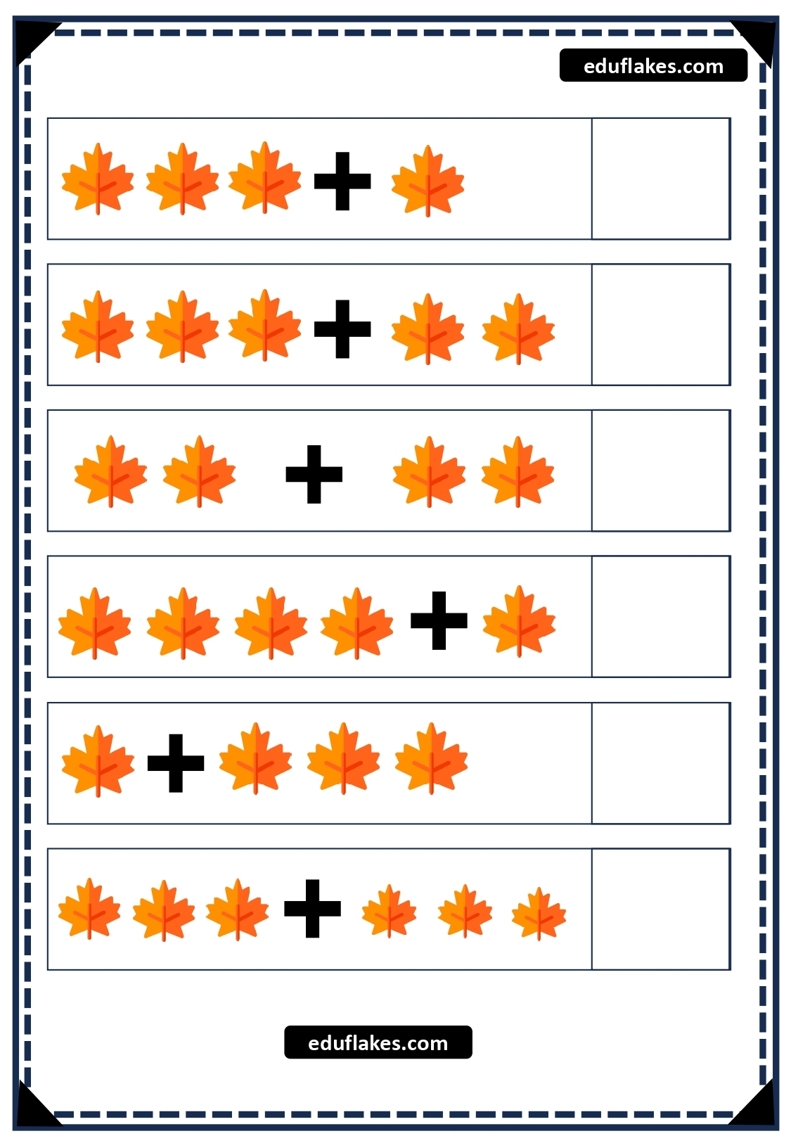 Fall Kindergarten Addition Worksheets Free PDF Eduflakes