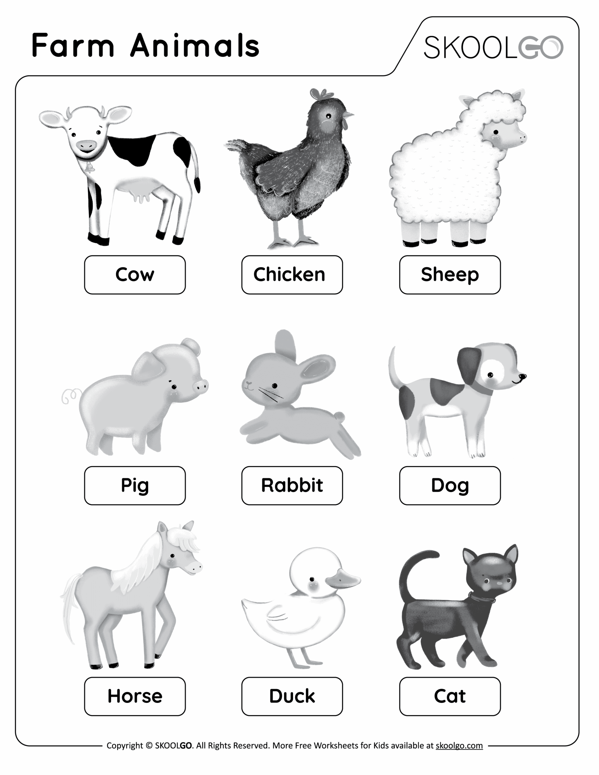 Farm Animals Free Worksheet SKOOLGO