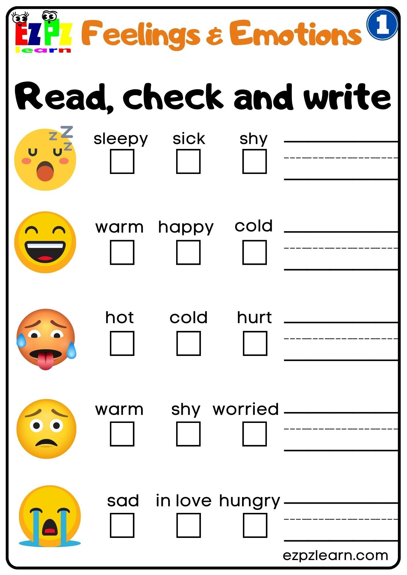 Free Feelings Worksheets For Kindergarten Pdf