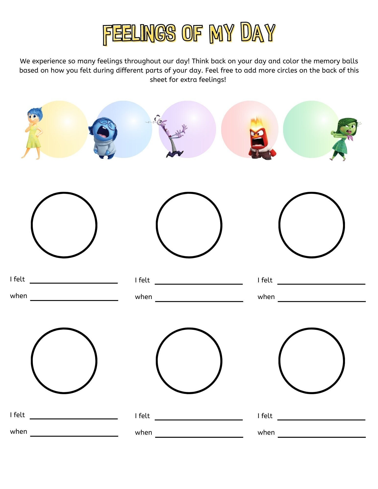 Feelings Of My Day SEL Therapy classroom Worksheet Etsy