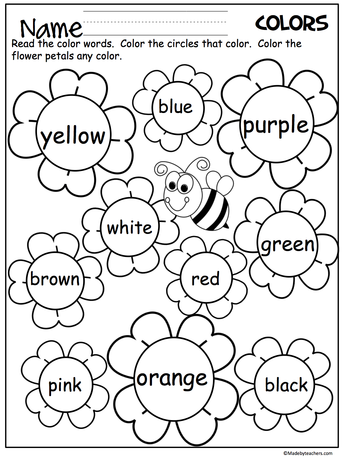 Free Printable Kindergarten Worksheets Color Words