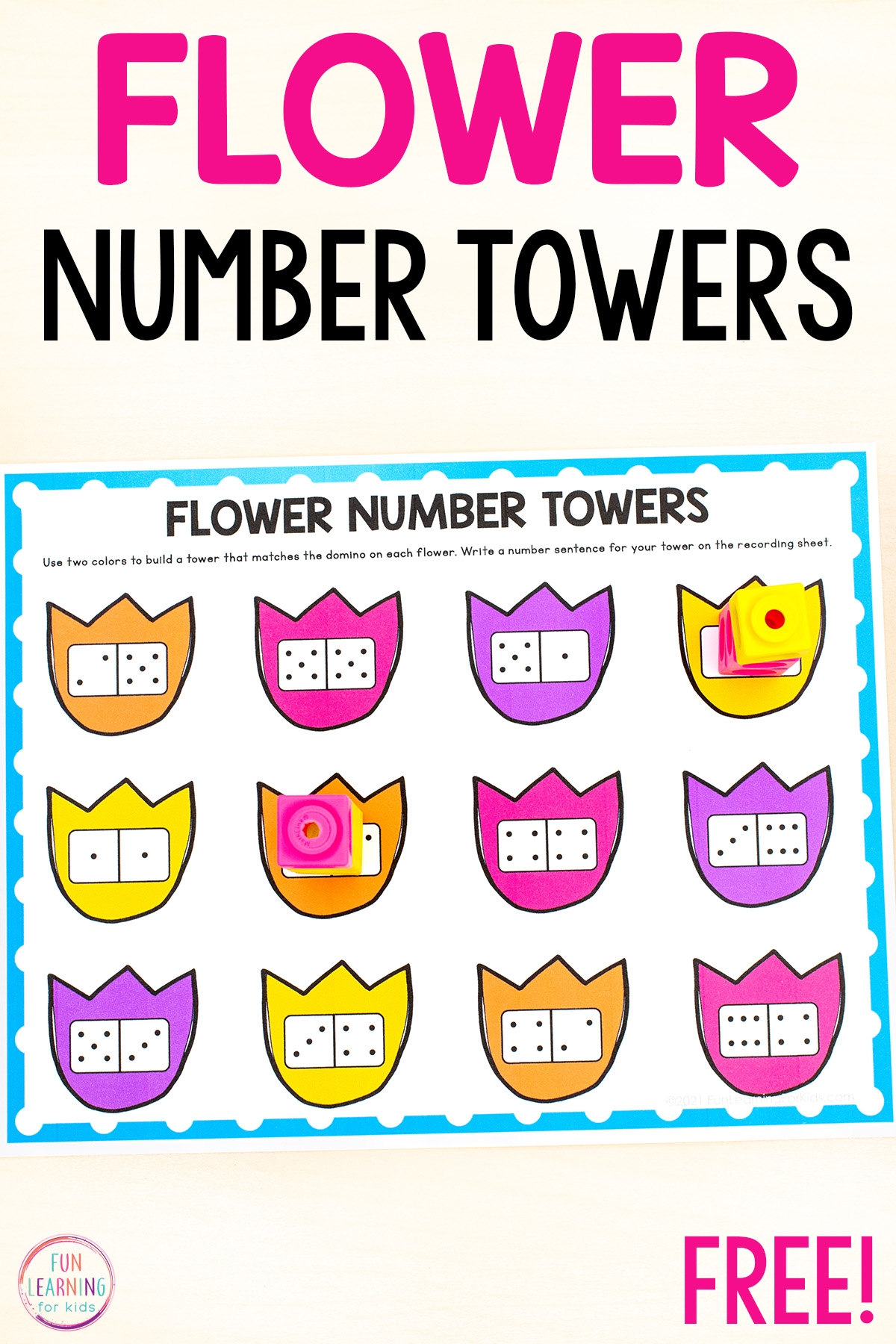 Flower Number Towers Free Printable Math Activity